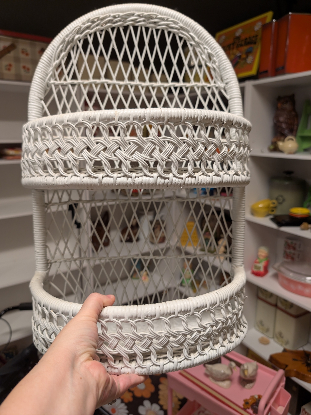 White Wicker Two-Tier Hanging Storage Basket - Versatile Home Organizer